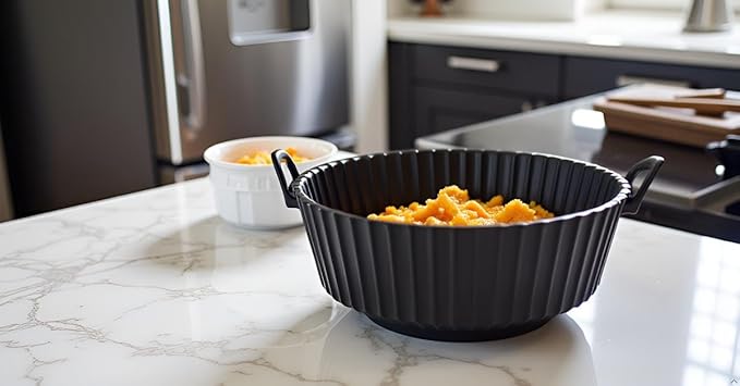Premium Silicone Air Fryer Liners, Black, 7.87" Top x 6.69" Bottom x 2" Height, Heat-Resistant, Dishwasher Safe, Non-Stick with Handles, 2-Pack