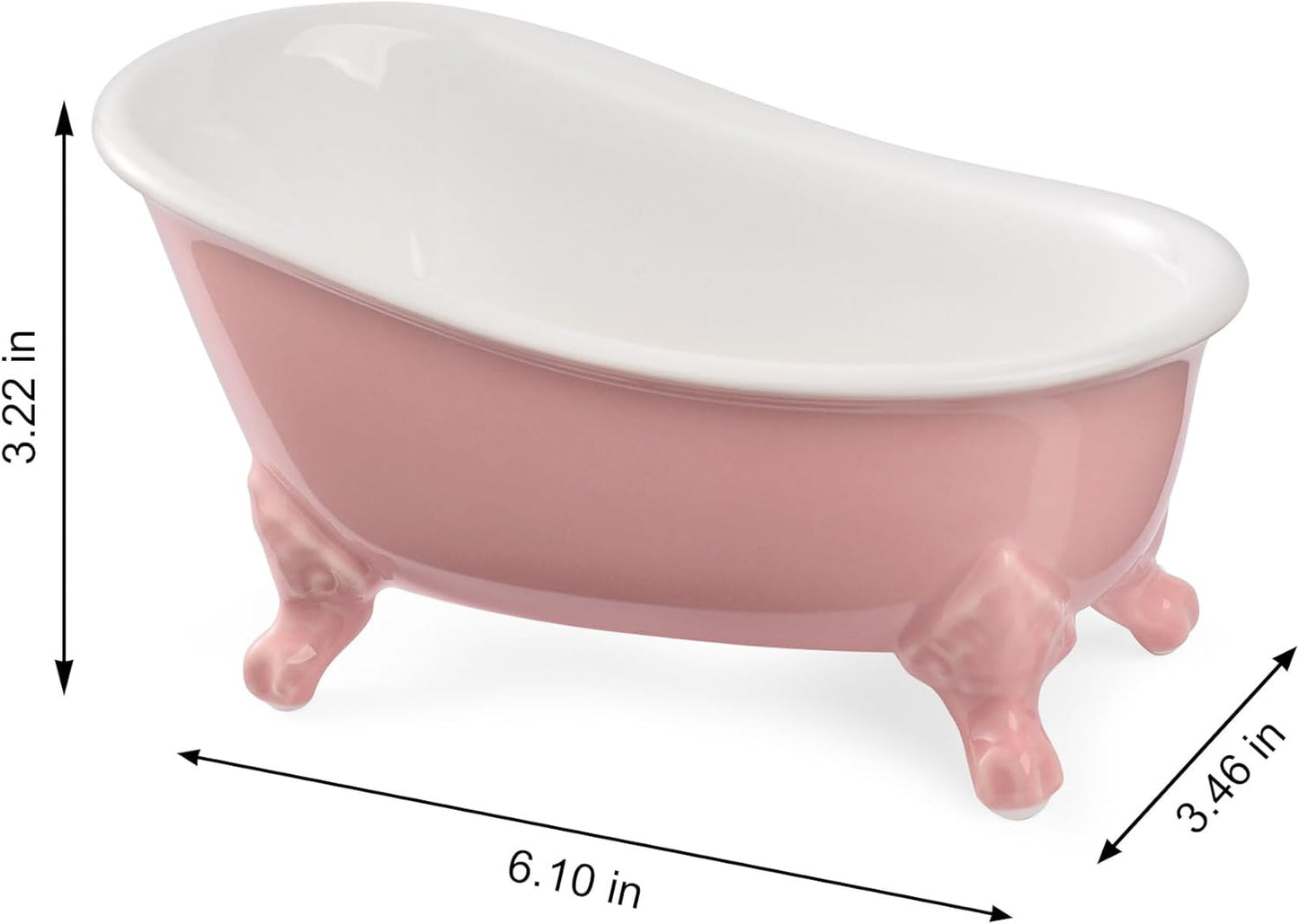 6.1" Vintage Ceramic Mini Decorative Clawfoot Bathtub Bar Soap Dish, Kitchen Sponge Holder and Shower Tray for Bathroom, 1 Pack (Rose)
