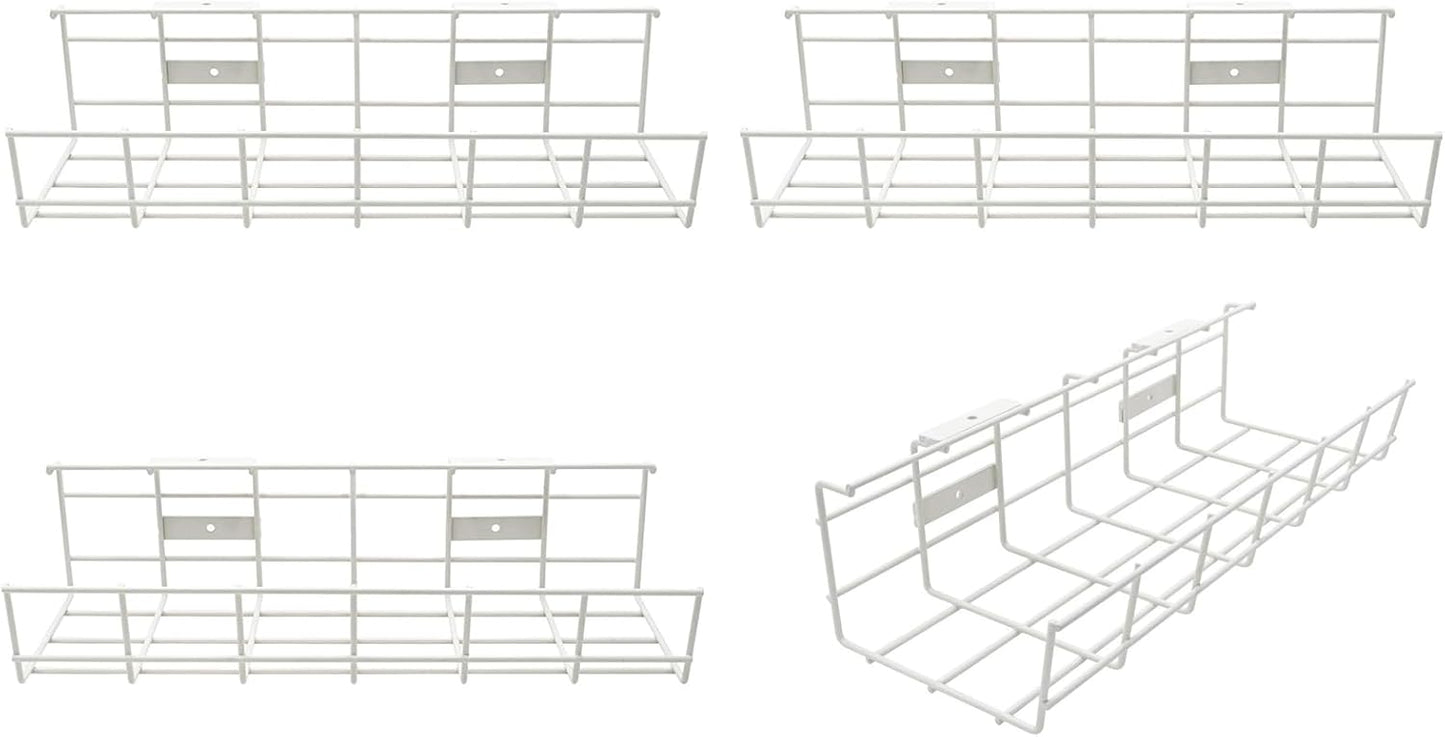 Under Desk Cable Management- 4 Pack Cord Organizer. Metal Wire Cable Management Tray for Office, Studio and Home. Super Sturdy Under Table Cable Managements - White Cable Organizer