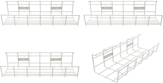 Under Desk Cable Management- 4 Pack Cord Organizer. Metal Wire Cable Management Tray for Office, Studio and Home. Super Sturdy Under Table Cable Managements - White Cable Organizer