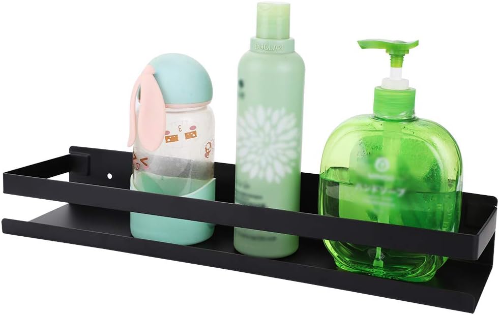 OwnMy Bathroom Shower Shelf Stainless Steel Bath Kitchen Basket Shower Caddy Rack, Rustproof Metal Bathroom Storage Floating Shelves Wall Mounted Shower Corner Rectangular Shelf - 16 Inch Black