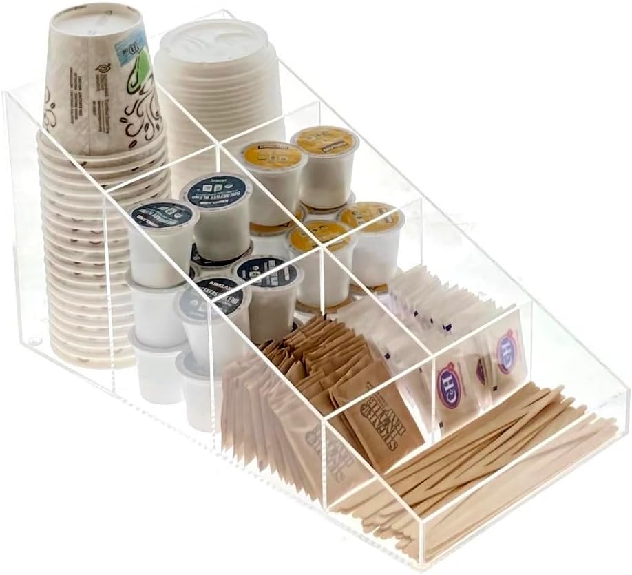 OnDisplay Java Joe Acrylic Breakroom Kitchen Coffee Station Organizer for Cups/Lids/Sugar/Tea/Stirrers