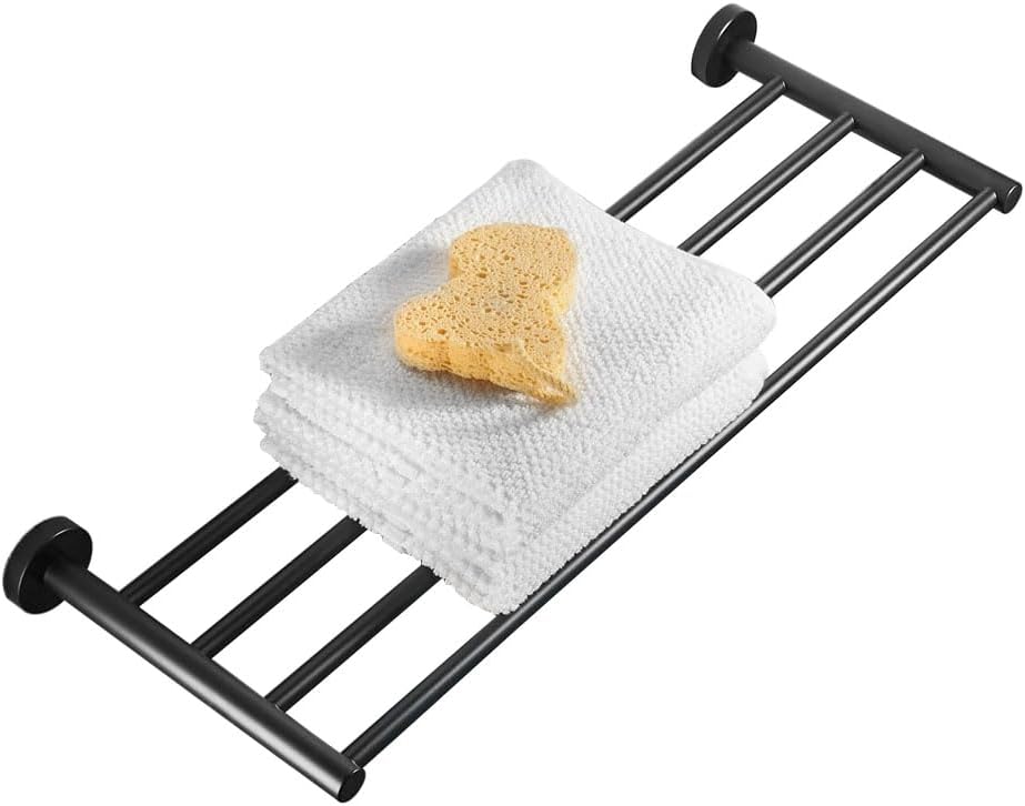 Bathroom Towel Rack, Hotel Style Towel Racks for Bathroom Wall Mounted, Modern Towel Bar Rack 23.6 Inch, 2-Tier Towel Shelves, Black