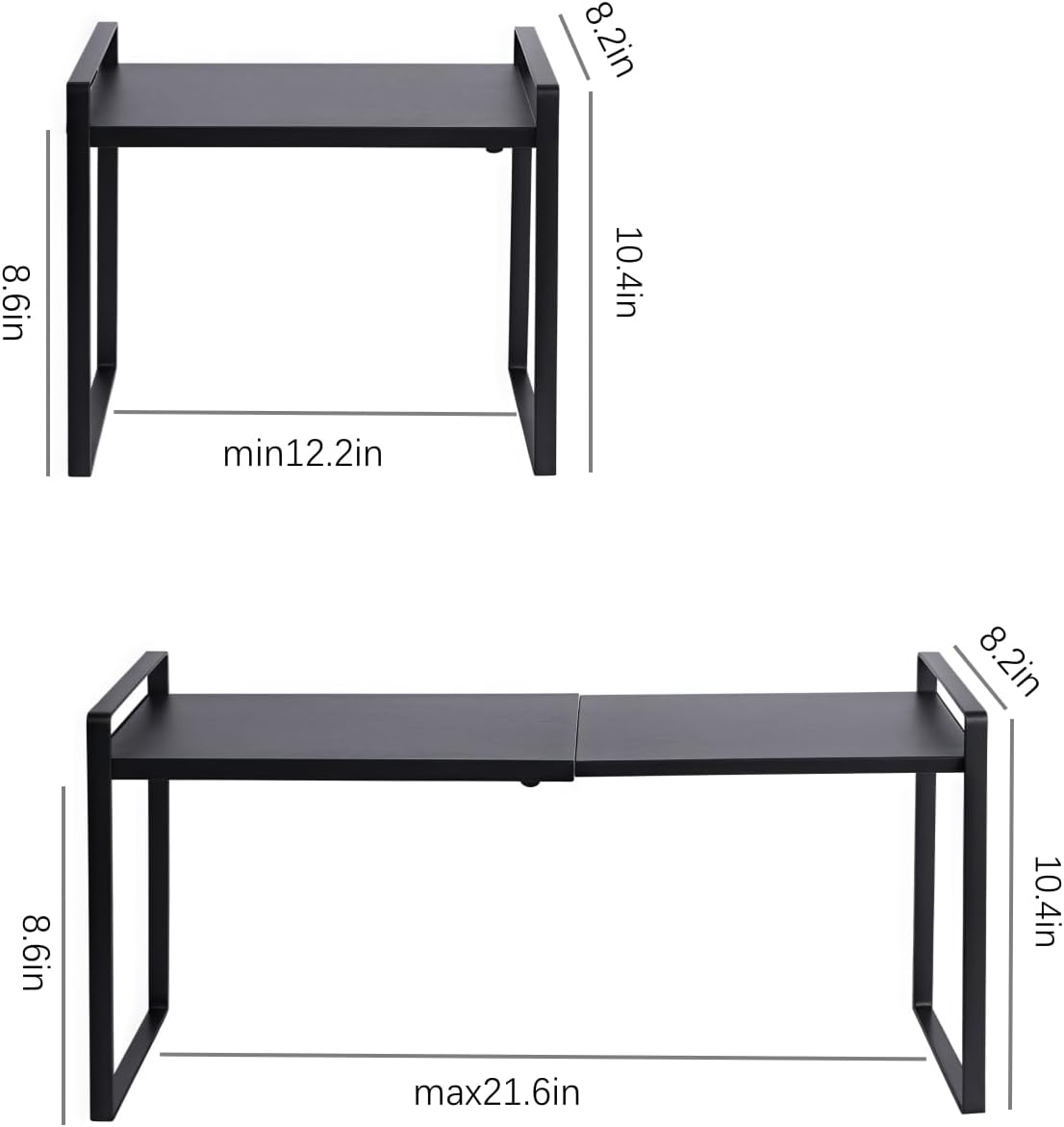 Expandable Cabinet Shelf Organizer Riser for Kitchen Pantry Cupboard Under Sink Countertop (black, 8.2’’D * 12.2-21.6’’W * 10.4’’H)