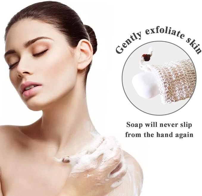 Natural Wooden Soap Dish & Sisal Exfoliating Pouch Set – Eco Soap Saver Holder & Soap Tray – Plastic-Free Bathroom, Shower & Kitchen Accessories – Sustainable Bath Gift