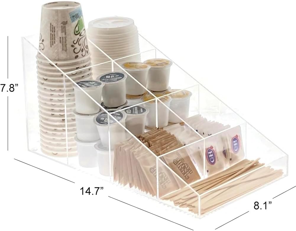 OnDisplay Java Joe Acrylic Breakroom Kitchen Coffee Station Organizer for Cups/Lids/Sugar/Tea/Stirrers