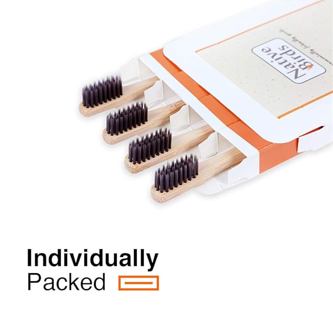 Bamboo Toothbrush with Soft Charcoal Infused Bristles, Set of 4