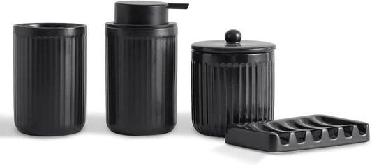 Ceramic Bathroom Accessories Set,Foam Soap Dispenser and Toothbrush Holder Set, Soap Dish, Apothecary Jars,Rustic Farmhouse Decor, Bathroom Home Decor (Black Set, Foam)