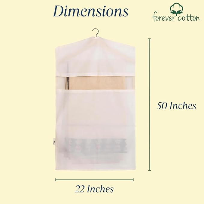 Garment Bags for Hanging Clothes – 100% Cotton, Breathable Suit & Dress Covers – Pack of 3 Large (22"x50") for Jackets, Sarees, Blouses, Coats, Travel & Closet Storage