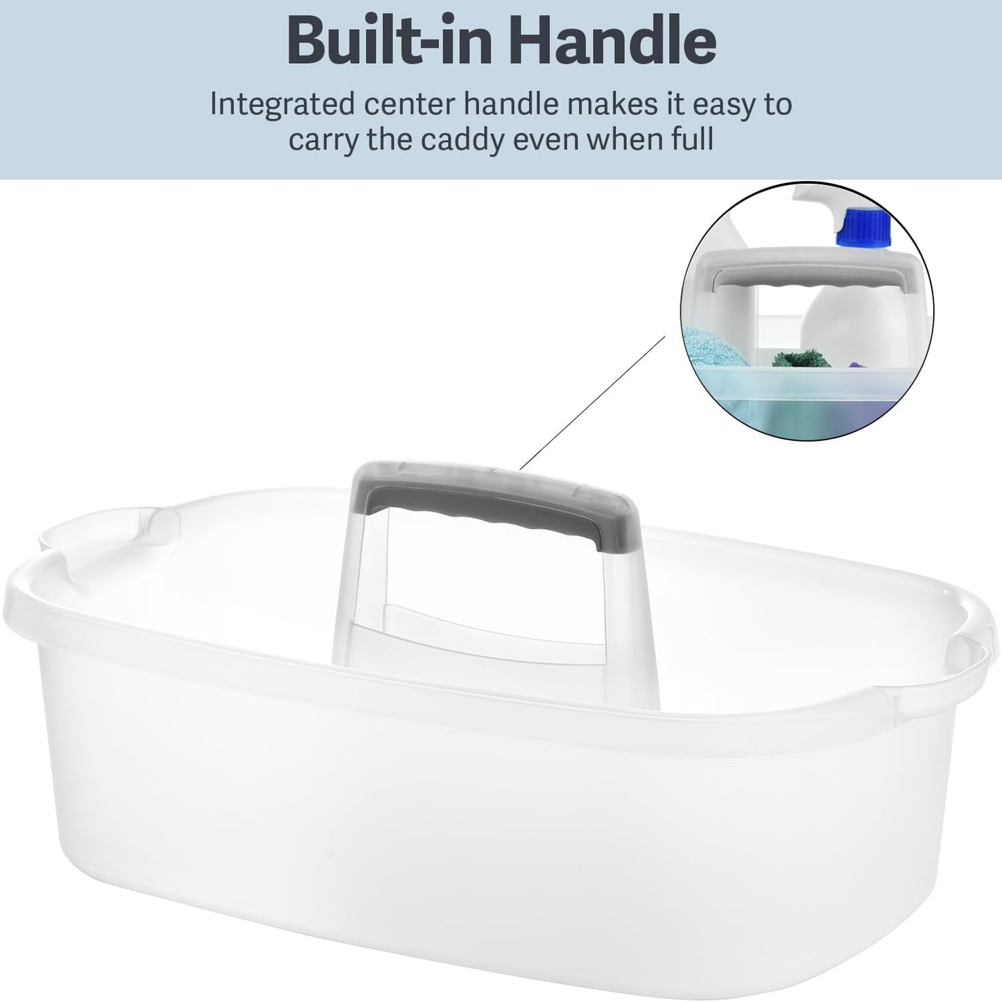 Haundry Large Cleaning Caddy with Handle, Cleaning Tool Storage Basket Organizer, Sturdy Pail Bucket Organizer, Household Bucket for Cleaning Supplies - Clear