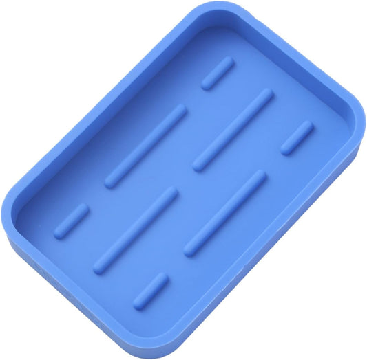 Silicone Kitchen Sink Organizer Tray for Multiple Usage,Easy Clean Sponges Holder for Kitchen Bathroom Counter or Sink,Dish Soap Dispenser,Scrubber,Bottle,Cup Lichen Blue 4.9”x 3.2”