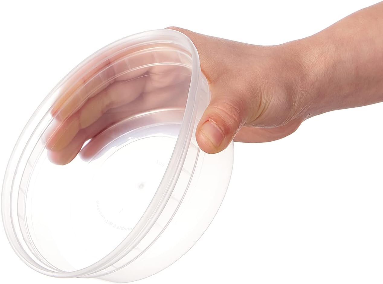 FULING [48pack 8oz Plastic Containers with Lids Deli Disposable Food Storage Takeout Containers Airtight BPA-Free Leakproof Round Bowls for Soup Salad Restaurant Supplies with Clear Lids