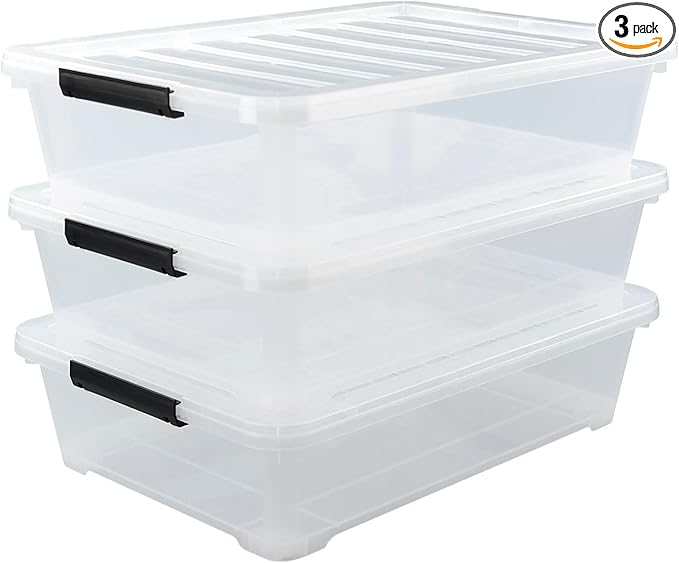 Zopnny 3-Pack 40 Quart Plastic Underbed Storage Box, Large Clear Under Bed Storage Bin with Wheels