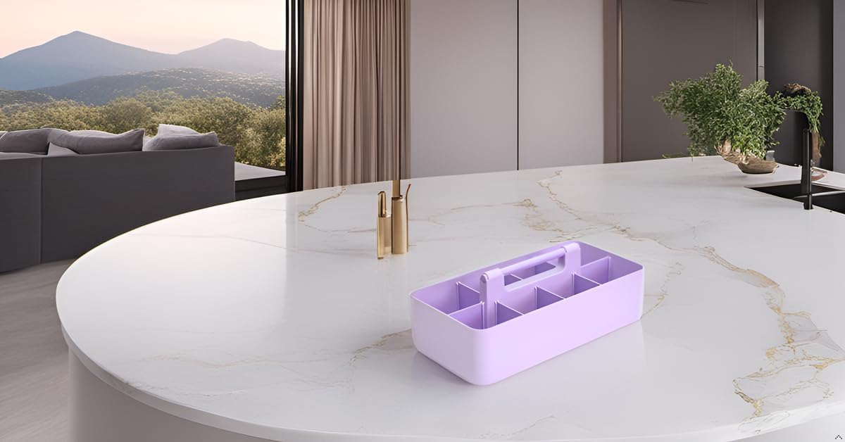 Plastic Portable Makeup Caddy Tote Divided Basket Bin with Handle, for Bathroom Storage - Holds Blush Makeup Brushes, Eyeshadow Palette, Lipstick - Extra Large Made In USA