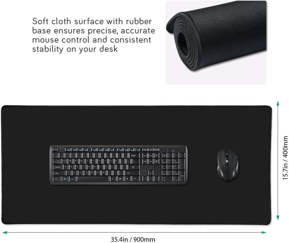 XXL Professional Large Mouse Pad & Computer Game Mouse Mat (35.4x15.7x0.12IN, 90x40 Black)