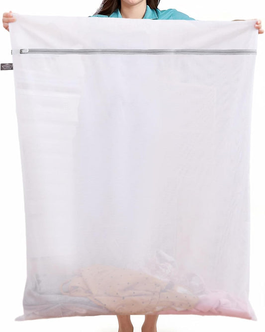 Kimmama Laundry Mesh Wash Bags, Lingerie Bags for Washing Delicates, White Net, Grey Zipper, Super Large