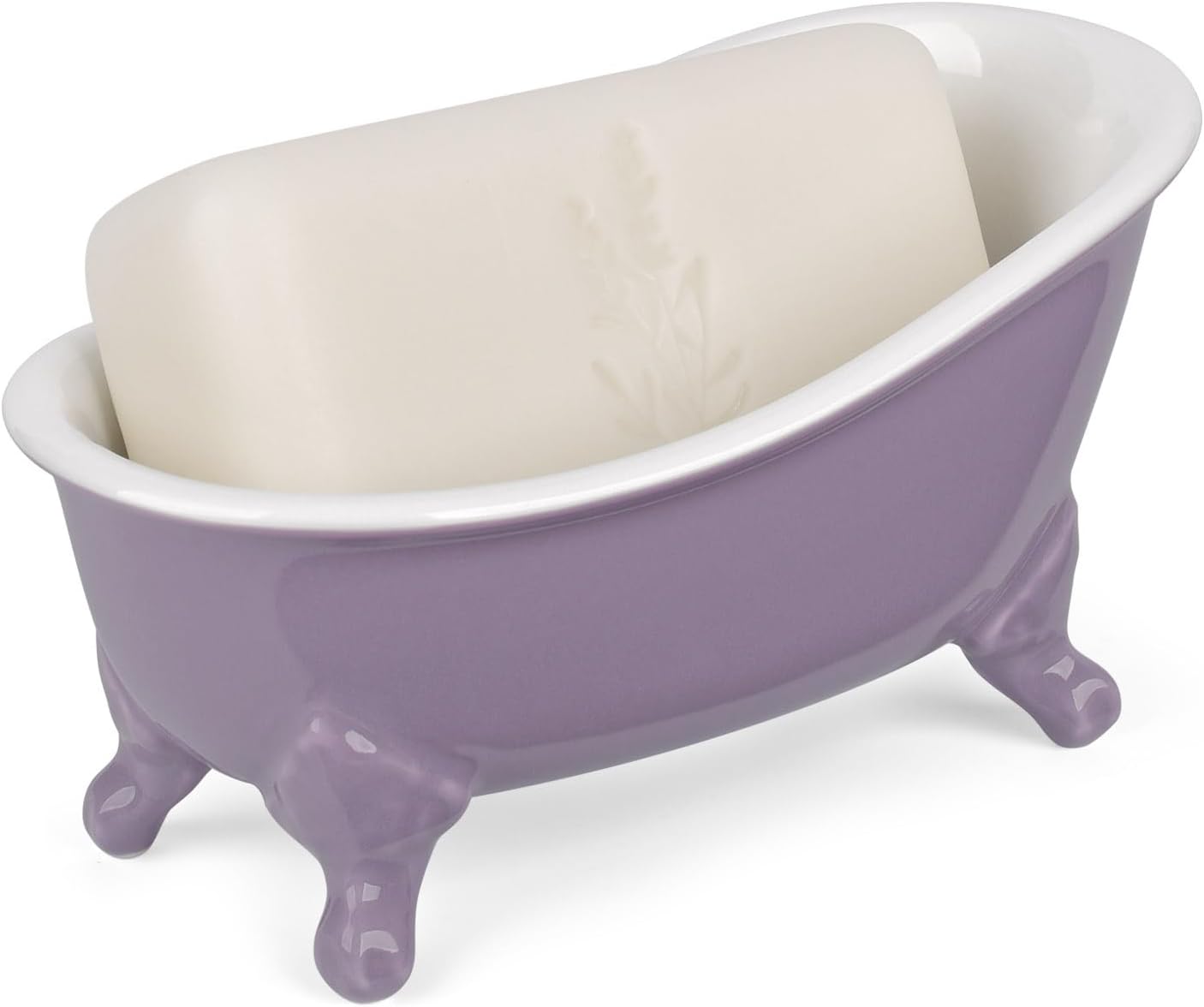 6.1" Vintage Ceramic Mini Decorative Clawfoot Bathtub Bar Soap Dish, Kitchen Sponge Holder and Shower Tray for Bathroom, 1 Pack (Lavender)