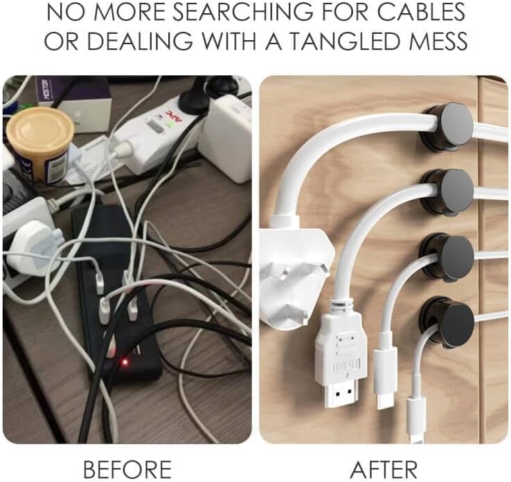 6Pack Magnetic Cable Clips, Cord Organizer, Easy Secure Adhesive Cable Management, Under Desk Hider for Nightstand Desktop Wall Phone Charging USB Car Workspace Office