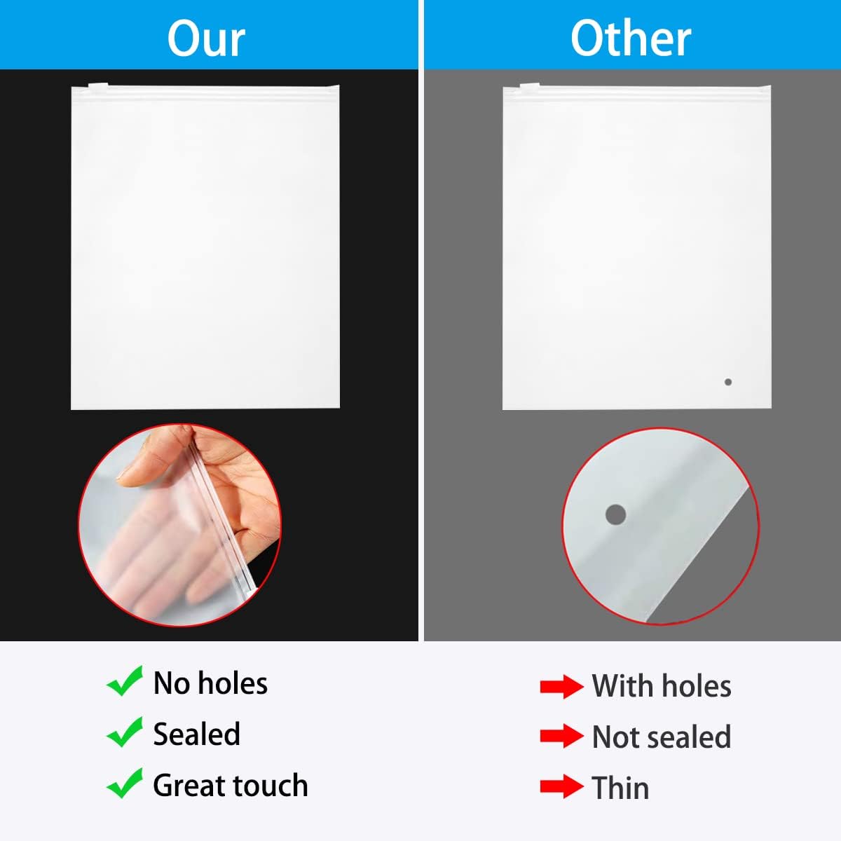 Belit 15 Pcs Clear Storage Bags, Large Size Packaging Bags, Plastic Bags for Sweaters, Shirt, Sheet, Blanket, 3 sizes 12x16 inch, 16x20 inch, 20x28 inch