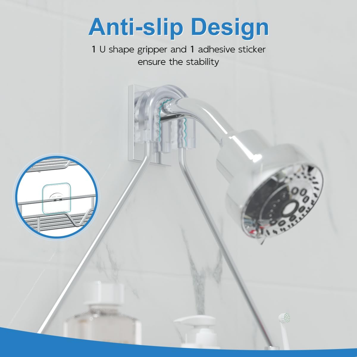 TreeLen Rustproof Shower Caddy, Hanging, Stainless Steel, 4 Hooks, 2 Shelves, Non-Slip