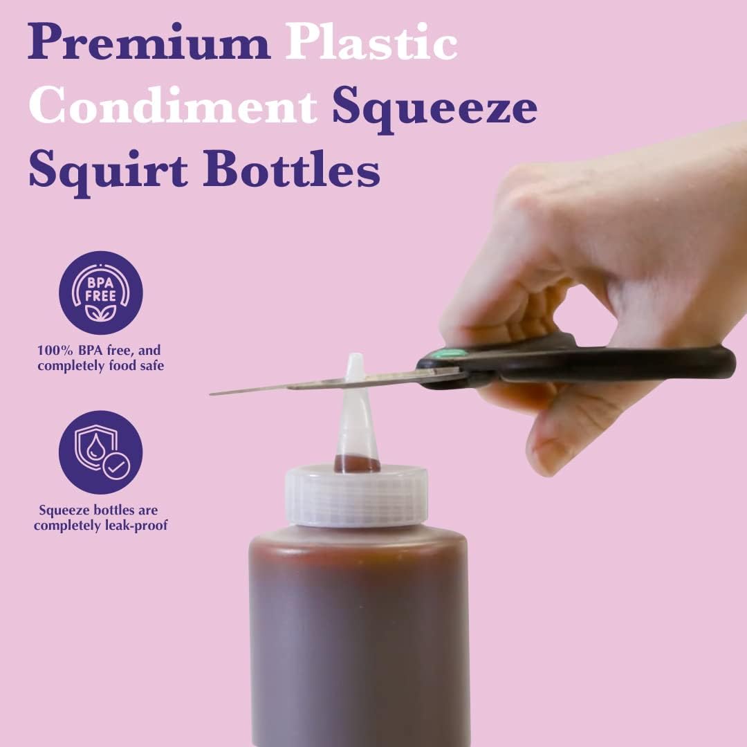 6-Pack Condiment Squeeze Bottles for Sauces - Includes Funnel, Erasable Marker & Reusable Labels, Perfect for Salad Dressings, Liquids, and Ketchup, Durable Plastic 12 oz Bottles