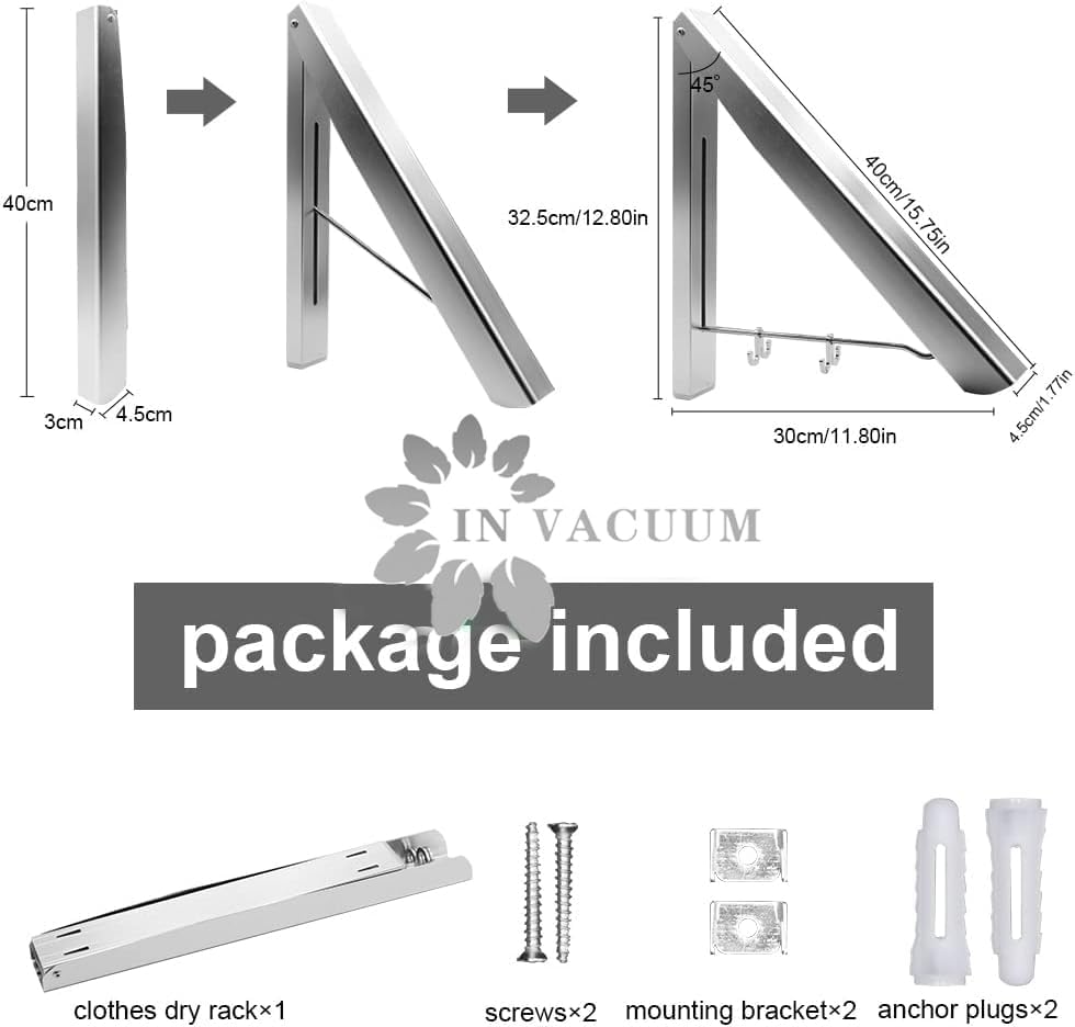 IN VACUUM Clothes Drying Rack, Laundry Racks for Drying Clothes, Wall Mounted Retractable Clothes Hanger for Laundry Room, Garage, Indoor & Outdoor Use, Aluminum (1 Racks, Black)