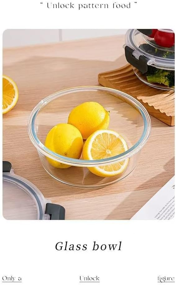 [6-piece set] Glass food preparation and storage containers with lids that provide a good seal. Glass lunch boxes that are microwave, oven, freezer, dishwasher safe. (Round)