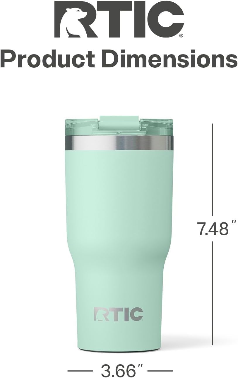 RTIC 20oz Essential Tumbler with Lid, Ceramic Lined, Insulated, Stainless Steel, Metal, Double Wall Vacuum-Insulation, Travel Cup for Iced Coffee, Tea, Hot and Cold Drink, Fresh Mint
