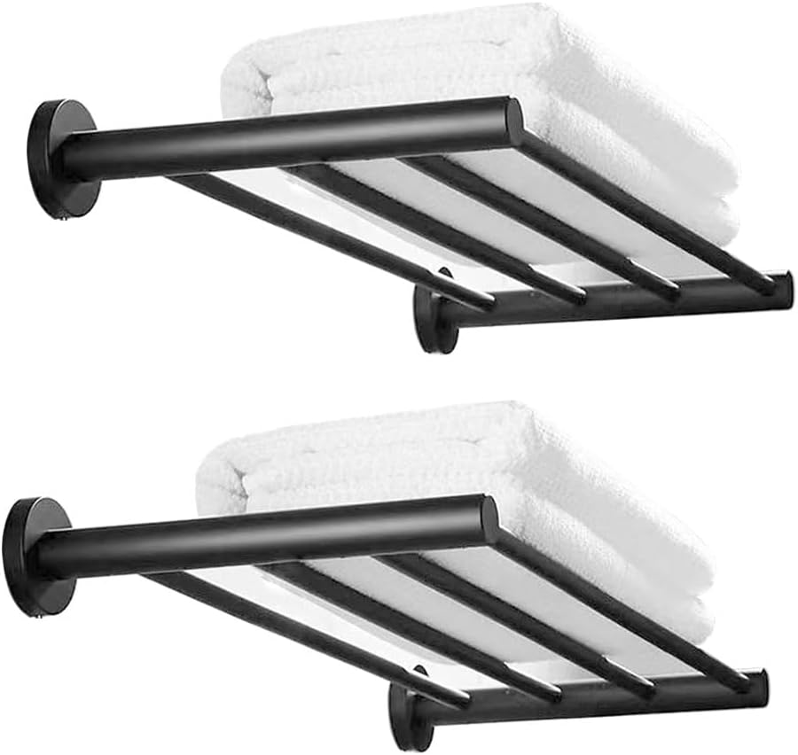 20 Inch Bathroom Towel Rack, Hotel Style Towel Racks for Bathroom Wall Mounted, Modern Towel Bar Rack, 2-Tier Towel Shelves, Black