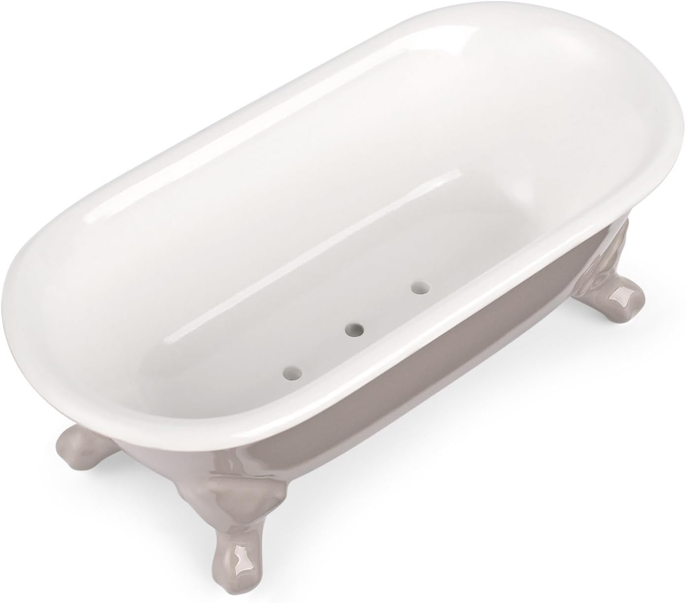 6.5" Ceramic Mini Decorative Clawfoot Bathtub Bar Soap Dish, Kitchen Sponge Holder and Shower Tray for Bathroom, 1 Pack(Taupe)