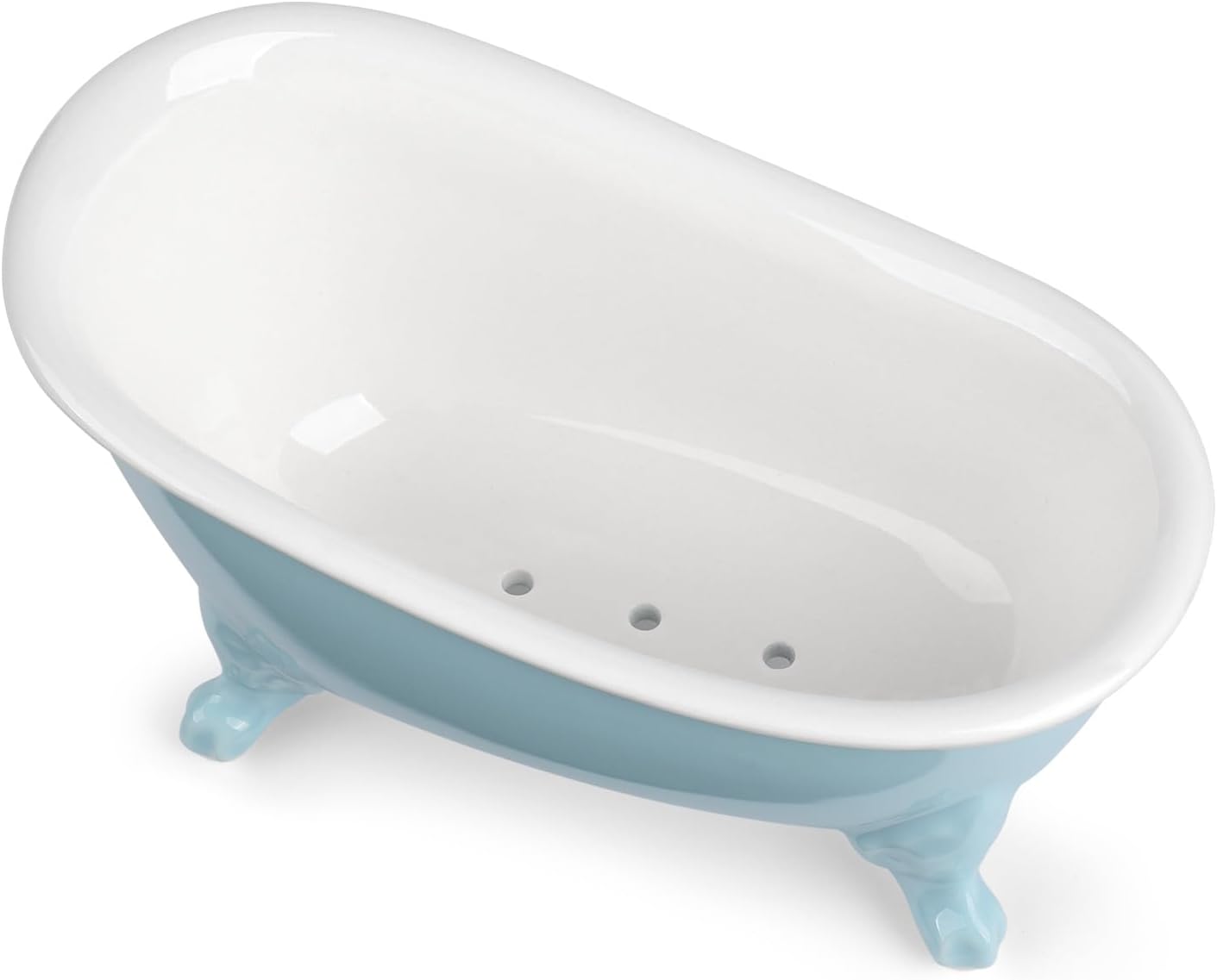6.1" Vintage Ceramic Mini Decorative Clawfoot Bathtub Bar Soap Dish, Kitchen Sponge Holder and Shower Tray for Bathroom, 1 Pack (Baby Blue)
