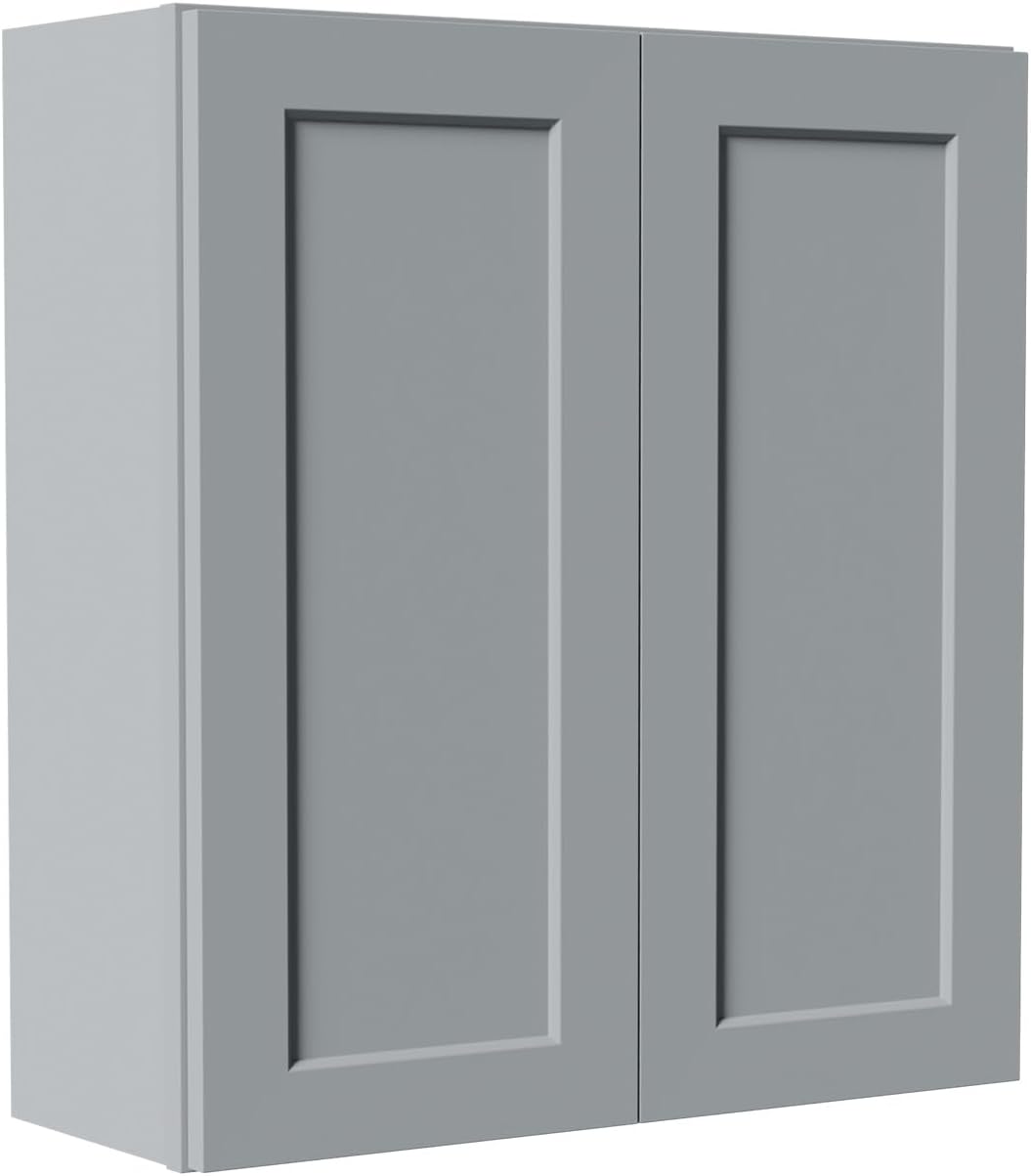 33 Inch Laundry Room Cabinets Wall Mounted, Solid Wood Over The Toilet Storage Cabinet, Bathroom Organizer Cabinets with 2 Door & Shelves, Easy to Assemble for Kitchen, Garage - Dark Gray