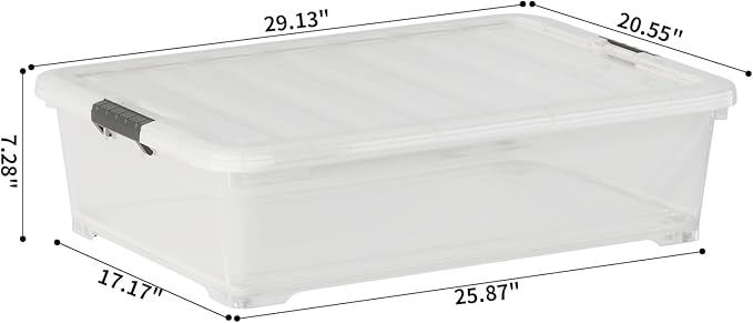 Morcte 50 Quart Clear Plastic Under Bed Storage Box, 3-Pack Under Bed Storage Containers on Wheels