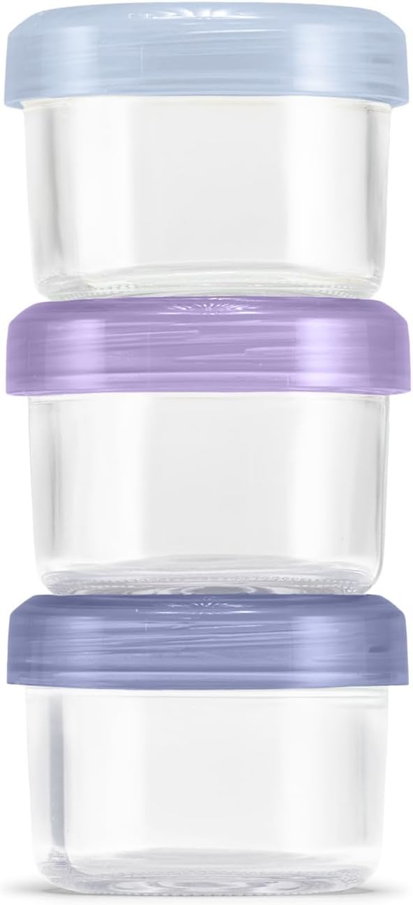 Ello Color Lock 3-Pack 4oz Reusable Glass Condiment Containers with Screw-on Leak-Proof Lid, Perfect for Salad Dressing Sauce Dips, Lunchbox Picnic, BPA-Free, Purple Rain