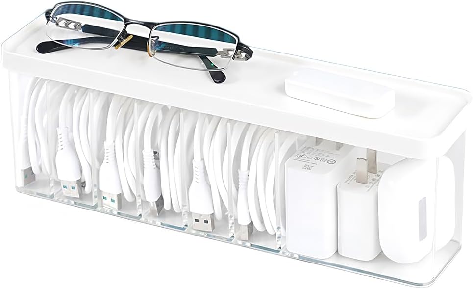 Charger Cable Cord Storage Organizer Box - 1 Pack With Lid - Easy Storage Without Cable Ties