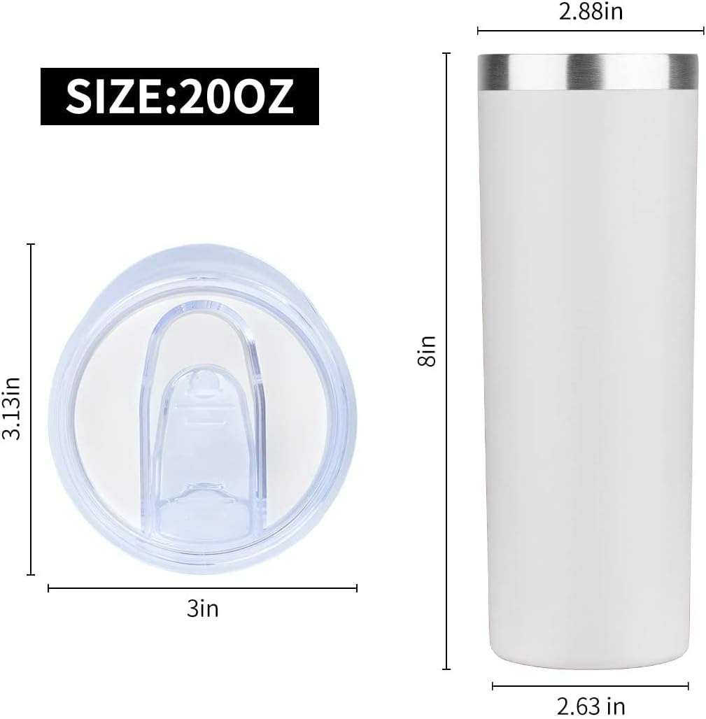 HASLE OUTFITTERS 20 oz Skinny Tumblers Bulk Set, Stainless Steel Insulated Slim Tumblers with Lids, Reusable Double Wall Travel Coffee Mugs, Durable Powder Coated Travel Water Cups(White, 12)