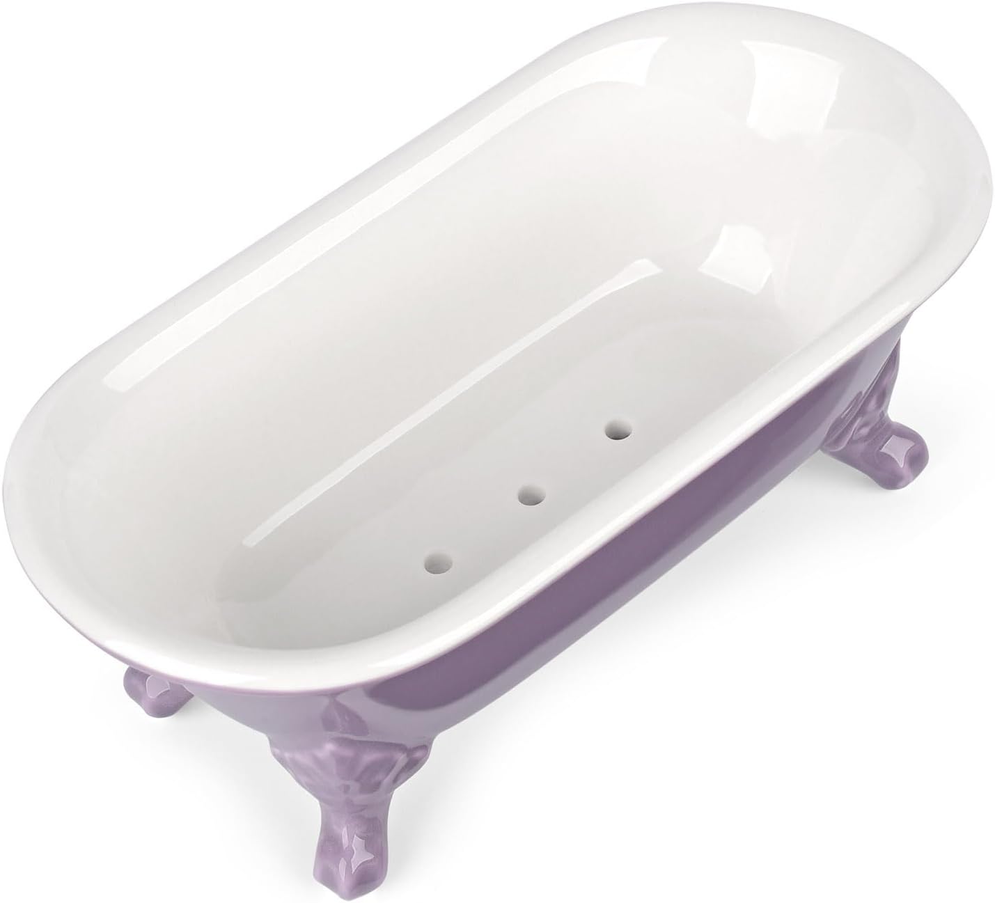 6.5" Ceramic Mini Decorative Clawfoot Bathtub Bar Soap Dish, Kitchen Sponge Holder and Shower Tray for Bathroom, 1 Pack(Lavender)