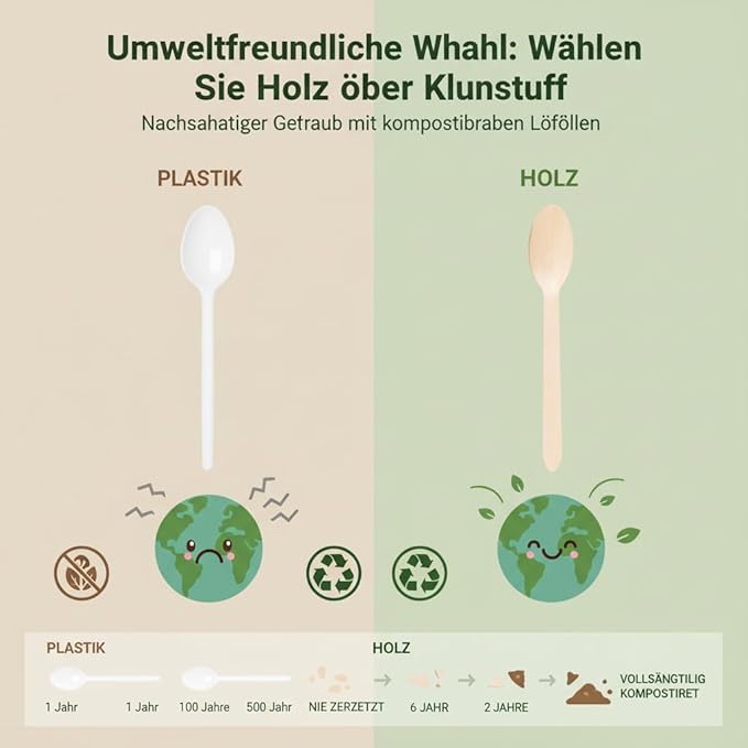 500 Wooden Spoons, Disposable Wooden Cutlery Set - Alternative to Plastic, Eco Friendly, Biodegradable, Compostable Cutlery Set - 500 Wooden Spoons Disposable Utensils Set