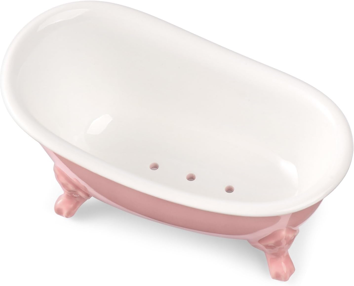 6.1" Vintage Ceramic Mini Decorative Clawfoot Bathtub Bar Soap Dish, Kitchen Sponge Holder and Shower Tray for Bathroom, 1 Pack (Rose)