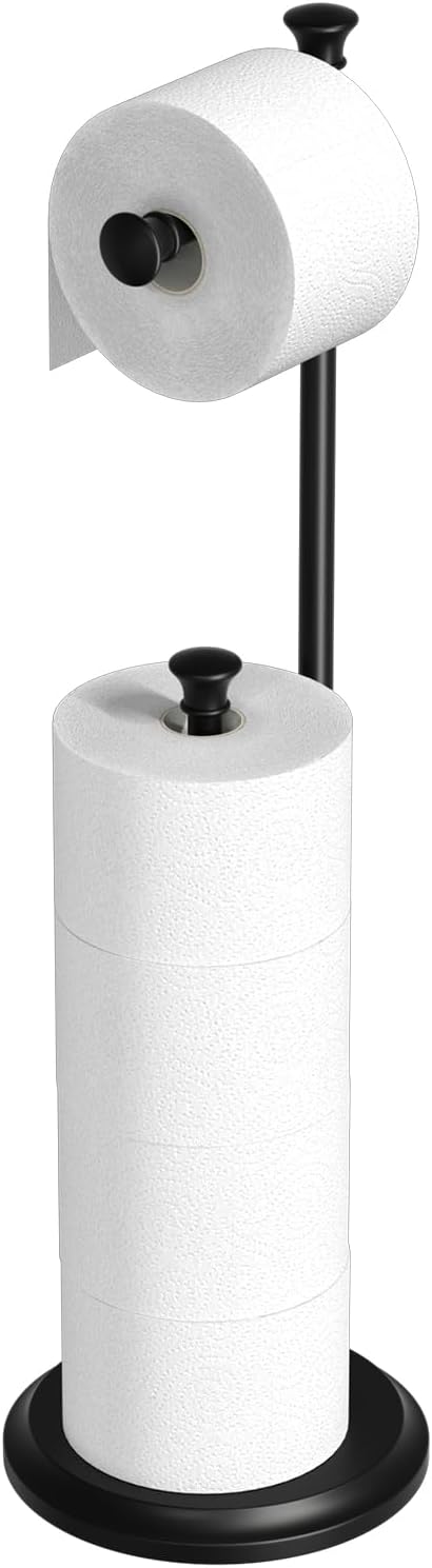 Toilet Paper Holder Free Standing, Black Toilet Paper Holder, Bathroom Storage for 5 Mega Rolls, 27.6”H