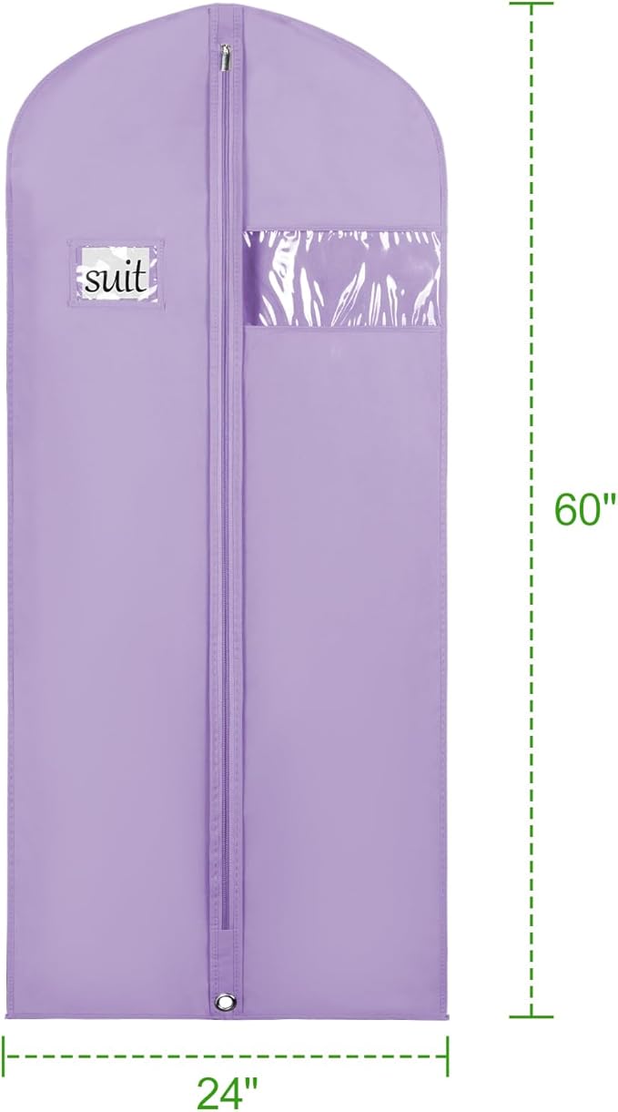 KEEGH Garment Bags for Hanging Clothes 60" (Set of 6) Dress Bags for Gowns Long Dress Bags for Closet Storage with Zipper and Eye-Hole for Folding for Suit Coats Dresses, Purple