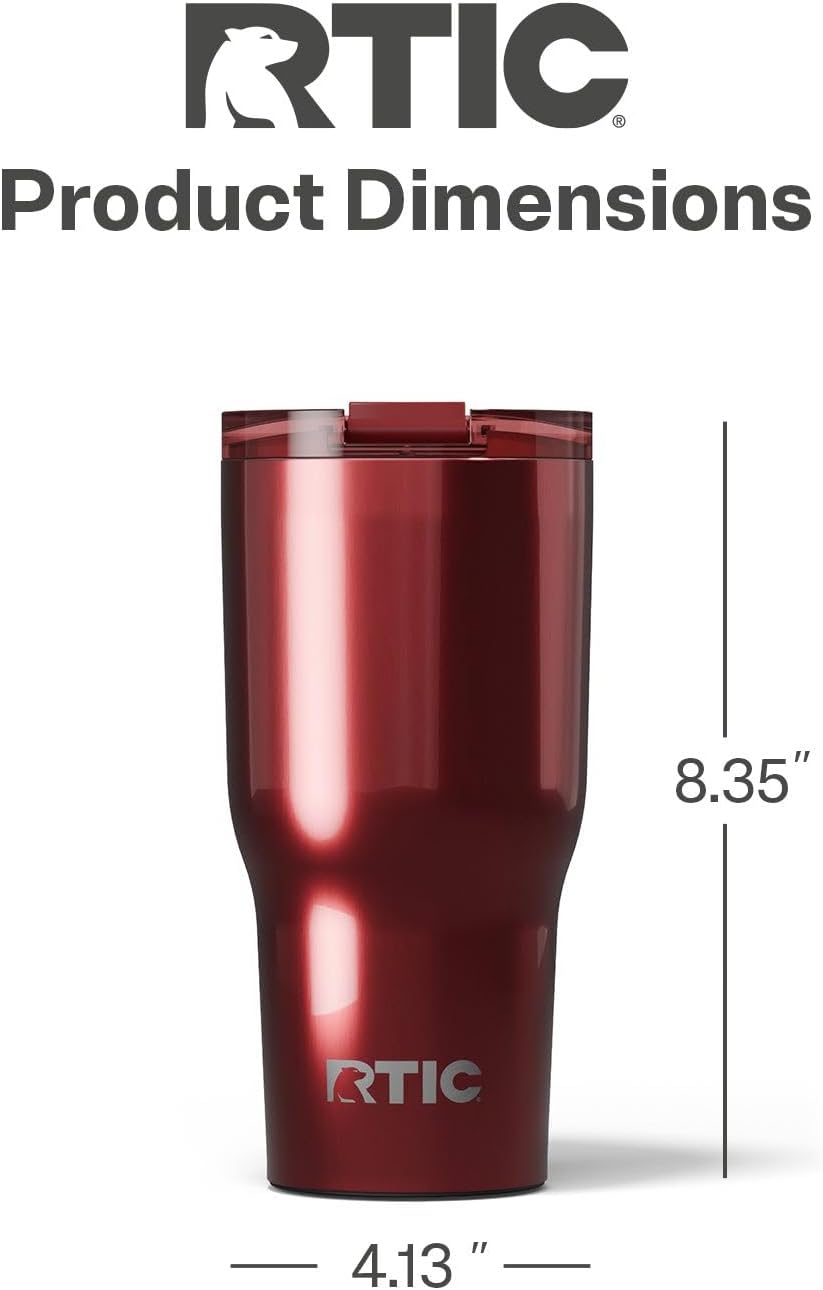 RTIC 30oz Essential Tumbler with Lid, Insulated, Stainless Steel, Metal, Double Wall Vacuum-Insulation, Ceramic Lined, Travel Cup for Iced Coffee, Tea, Hot and Cold Drink, Black Cherry Metallic