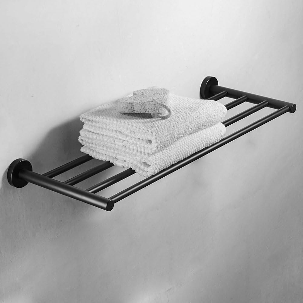 30 Inch Bathroom Towel Rack, Hotel Style Towel Racks for Bathroom Wall Mounted, Modern Towel Bar Rack, 2-Tier Towel Shelves, Black