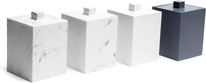 Cotton Swab Holder, Bathroom Resin Q Tips Holder with Lid Dispenser Storage Box Cosmetics Countertop Organizer Containers for Pads, Rounds - Matte Grey