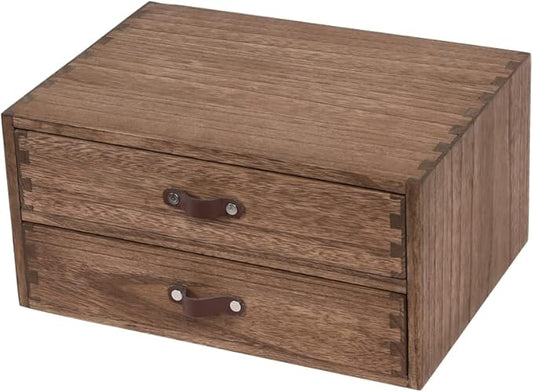 Wood 2 Drawer Desktop Organizer Cabinet - Desk Storage Box for Kitchen Counter,Dresser Tabletop -Wooden File Organizer Printer Machine Stand for Office Accessories Chest Dark (FAX2C-DK）