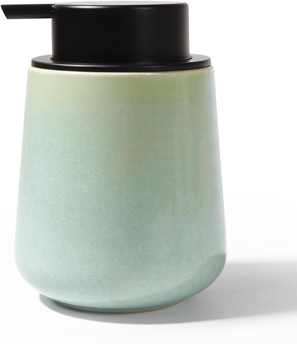 BosilunLife Hand Soap Dispenser - Ceramic Dish Soap Dispenser for Bathroom 12ounce Refillable Liquid Hand Wash Dispenser for Essential Oil, Lotion Soap, Light Green