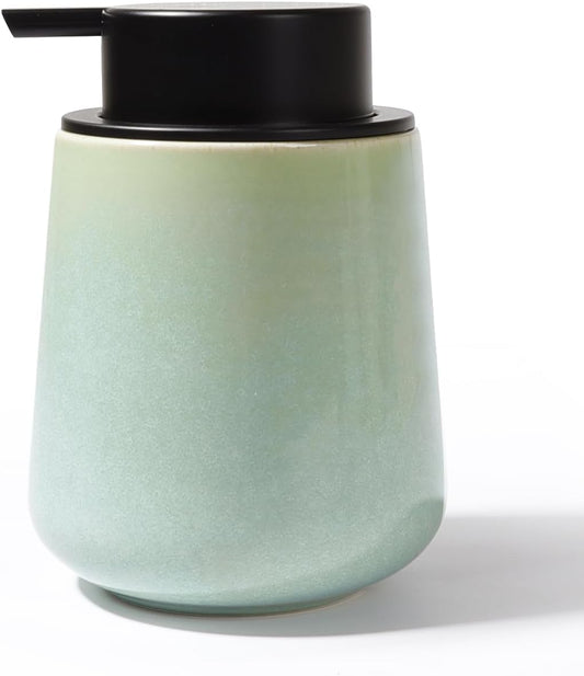 BosilunLife Hand Soap Dispenser - Ceramic Dish Soap Dispenser for Bathroom 12ounce Refillable Liquid Hand Wash Dispenser for Essential Oil, Lotion Soap, Light Green