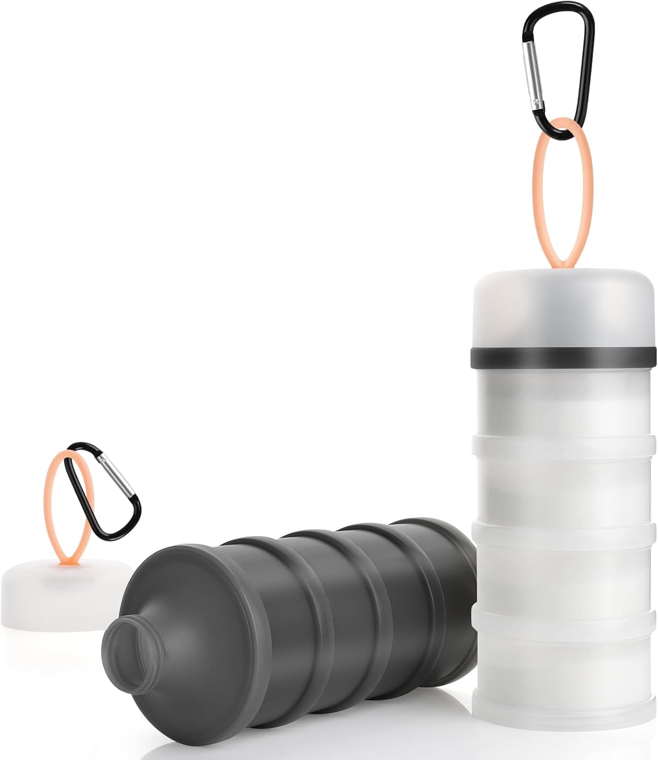 Accmor 2 Pcs Protein Powder Container to Go with Funnels Stand, 4 Compartments Stackable Protein Powder Dispenser for Workout, Fitness, Travel