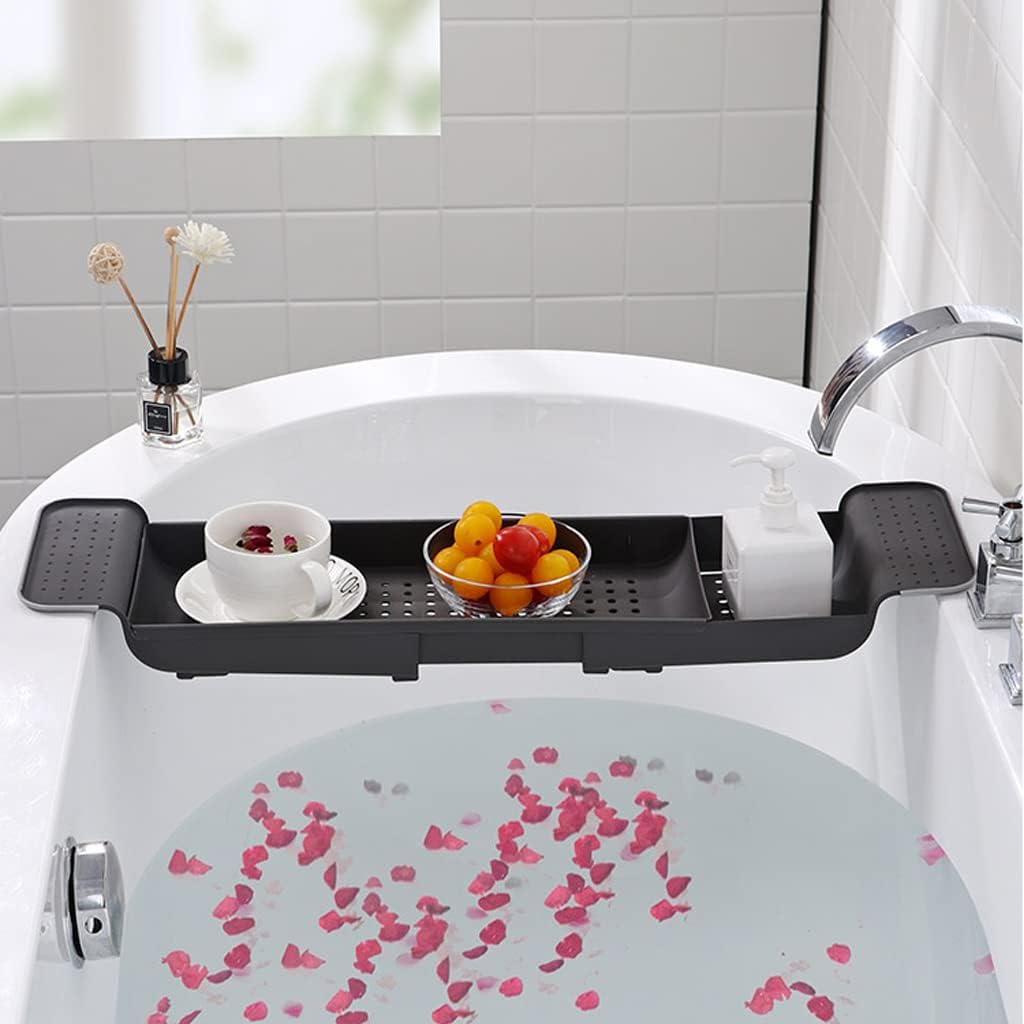 Bathtub Tray Expandable Bath Caddy Storage Rack Multifunctional Bathtub Tub Organizer for Deposit Wash Supplies,Book,Wine,Phone,Bathroom,Shower (Gray)