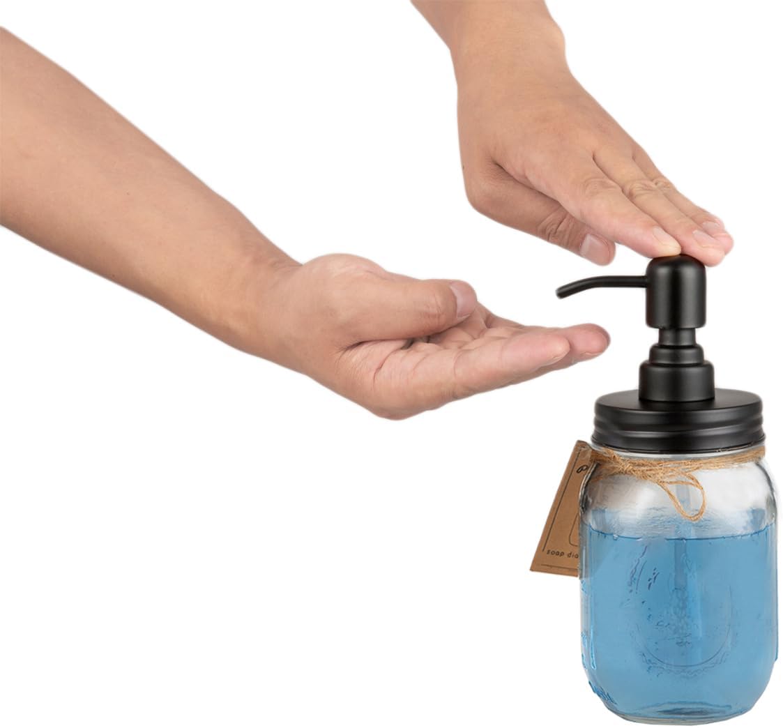 16oz Mason Jar Soap Dispenser Clear Glass Jar with Rust Proof Stainless Steel Pump Liquid Soap Dispenser for Bathroom,KitchenDecor Great for Lotions, Liquid Soaps（Black